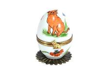 Limoges Porcelain Musical  Egg  Decorated  with  Ginger  Cat & Poppy by Fanex