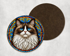 Cute Ragdoll Cat Kitten Stained Glass Round Coaster Tea Coffee Present Gift