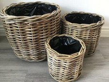 Round & Tapered Rattan Planters / Baskets, Plastic Lined, 3 Sizes Great Quality