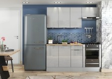 Fitted Kitchenette Kitchen Cabinets 5 Unit Small Set 180cm Light Grey Gloss Star