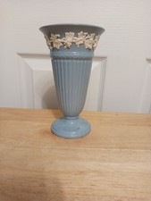 Vintage Wedgwood Blue Etruria Barlaston Embossed Queens Ware Footed Vase