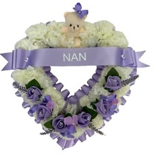 Funeral Flowers Wreath Open heart Memorial Grave Tribute pink Mum artificial