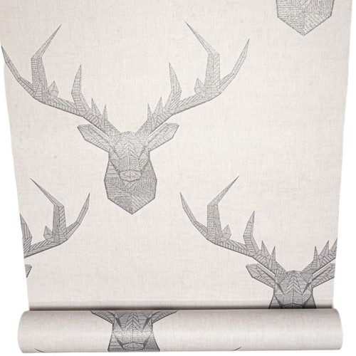 Off white stag wallpaper grey - white,