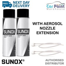 2 x SUNOX® Clear Cavity Wax Aerosol 500ml Rust Prevention With Extension Nozzle