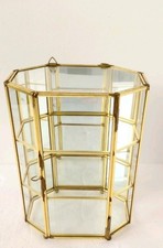SMALL VINTAGE GLASS BRASS DISPLAY CABINET CURIO CUPBOARD SHELVES (B)