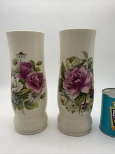 Vintage Vases Pair Melba Ware Floral Pink Cream Retro 1950s