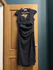 Kevan Jon Navy Blue Fitted Dress Size 4 Ruched Front Cut Out Pink Contrast Zip