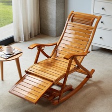Foldable Rocking Chair Bamboo Arm Chair Indoor Outdoor Balcony Footrest Headrest