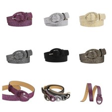 Women Ladies Oval Pin Buckle Twinkle Belt Stylish Shiny Faux Leather Waistband