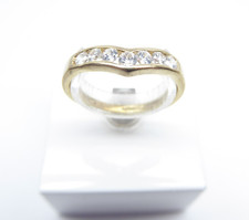 9ct Gold Ring Wishbone White Stone Yellow Gold Hallmarked size M 1/2 Gift Box
