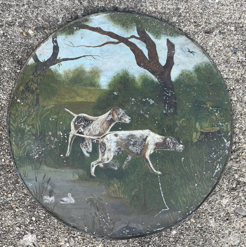 Antique oil painting - oil, hunting