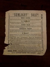c.1900 Sunlight Soap Advertising Sheet – Lever Brothers Port Sunlight Ephemera