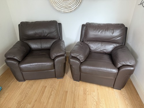 Pair brown leather armchairs - brown,