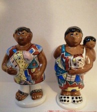 Rare Villeroy & Boch Timbuktu Ceramic Hand Painted Tribal Family  Salt & Pepper