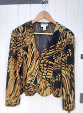 JOSEPH RIBKOFF LADIES BLACK & ORANGE ABSTRACT PATTERN SHORT JACKET - UK 16