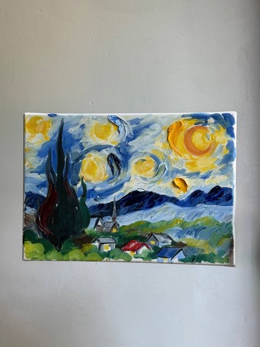 Original starry night - night, oil