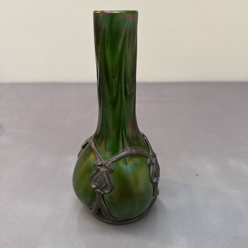Pewter mounted loetz vase - a,