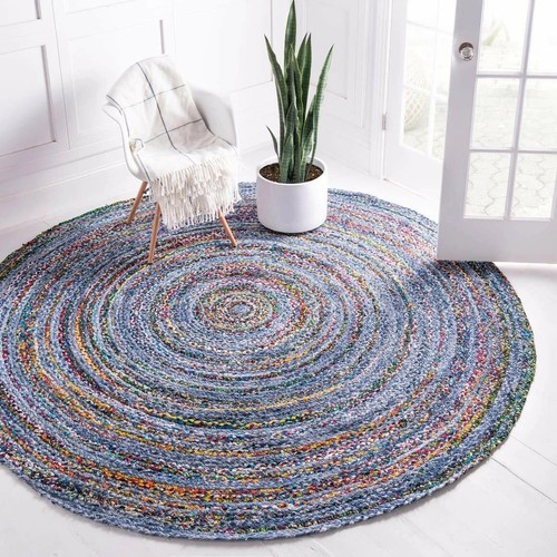 Blue round chindi rug handmade