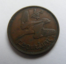 Irish 1939 Farthing Coin Old Vintage Ireland 1/4d Celtic Harp Woodcock Bird