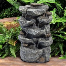 Natural Slate Garden Water Feature Outdoor Fountain Waterfall Electric/Solar