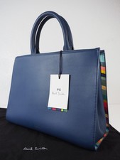 Paul Smith Bag Navy Blue Leather Swirl Trim Double Zip Tote Bag New with tags