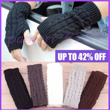 Women Wrist Arm Knitted Mitten Long Winter Hand Warmer Fingerless Ladies Gloves