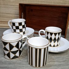 Hornsea Silhouette Espresso Cups and Saucers x 4 Set Geometric With Tray