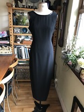 JAEGER VINTAGE SIZE 14 BLACK CREPE PENCIL MAXI DRESS HAND BEADED HONG KONG