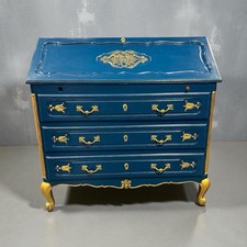 Beautifully Painted Teal And Gold Writing Bureau