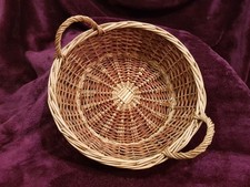 Vintage Round Woven Wicker 2 Handled Basket Bread / Fruit etc