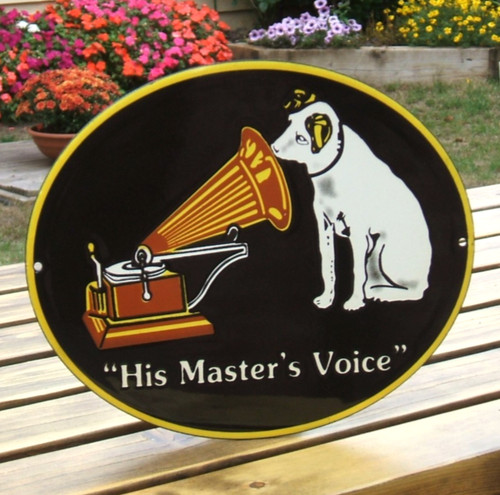 Enamel sign hmv - hmv, master's