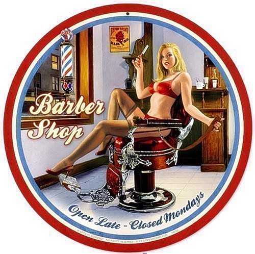 Barber shop pin round - round, steel