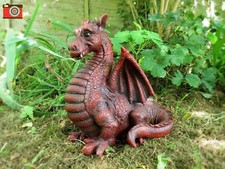 WINGED DRAGON FIGURE, RED SHADE, Very Cute Home & Garden Ornament. Vivid Arts