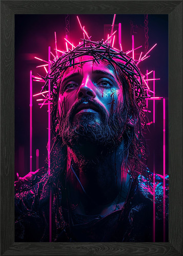 Jesus neon lights framed - jesus, in
