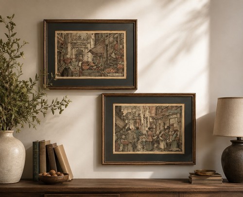 Pair anton pieck framed prints - anton,