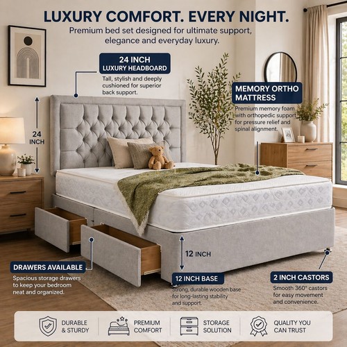 Plush divan bed - bed, set