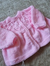 0-3 mons. Girls' Hand-knitted Pink Baby Matinee Cardigan. Gift Idea.