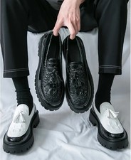 Mens Leather White Business Shoes Tassels Oxfords Creeper Slip on Casual Shoes