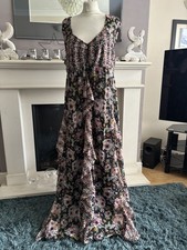 Wallis Colourful Floral Long Occasion Maxi Dress 16 Black Red Green Grey