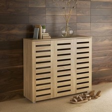 3 Door Oak Wooden Shoe Storage