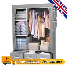 Wardrobe With Hanging Rail Shelving Clothes Storage Large Cupboard Fabric Canvas