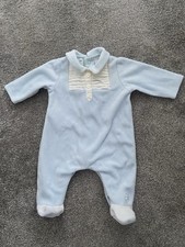 Emile Et Rose baby blue velour all in one, baby grow, romper newborn