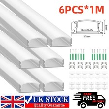 6×1M LED Aluminium Channel Profile 3.3ft Extrusion Diffuser Strip Lights Cover
