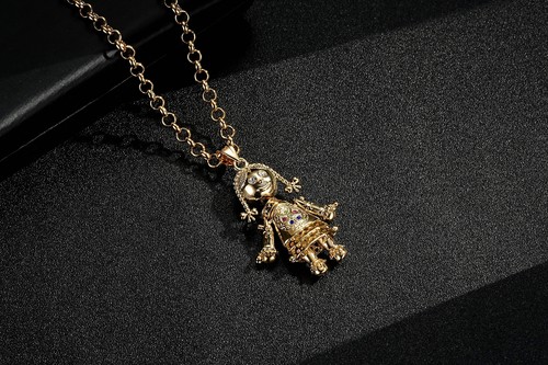 Gold rag doll pendant - doll, multi