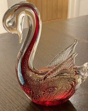 Vintage Glass Swan Red Gold