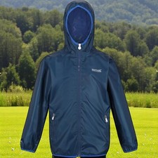Kids Waterproof Jacket Regatta Lever II Packaway Coat Washable Blue Size 3-4 Yrs
