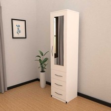 Compact Small 1-Door Wardrobe with Mirror, 3 Drawers & Hanging Rail