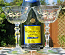 2x Johnson Brothers Eternal Beau Green Rim Base Champagne Coupe Glasses - New