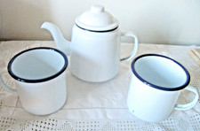 ENAMEL TEA POT & TWO LARGE