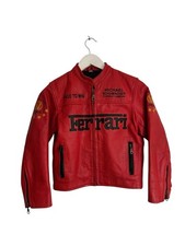 Vintage Ferrari Leather Jacket Kids Children's Red Michael Schumacher Size L Red